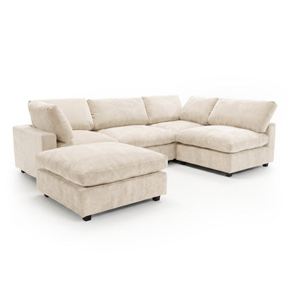 Light beige sectional sofa isolated on a white background