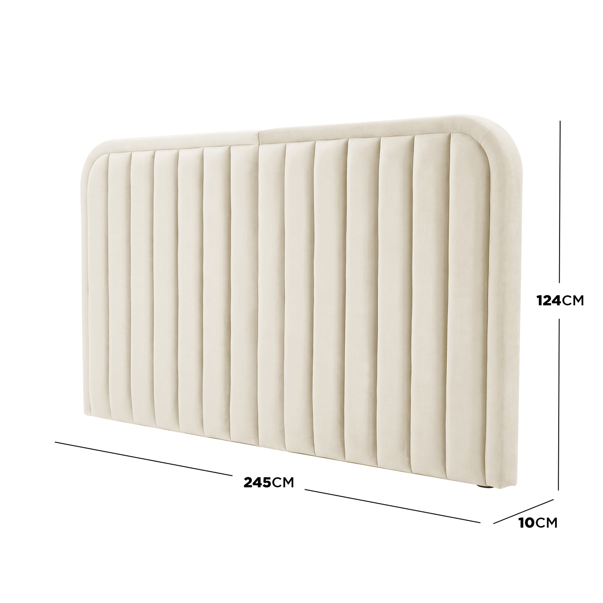 Headboard with dimensions 245 cm width, 124 cm height, and 10 cm thickness