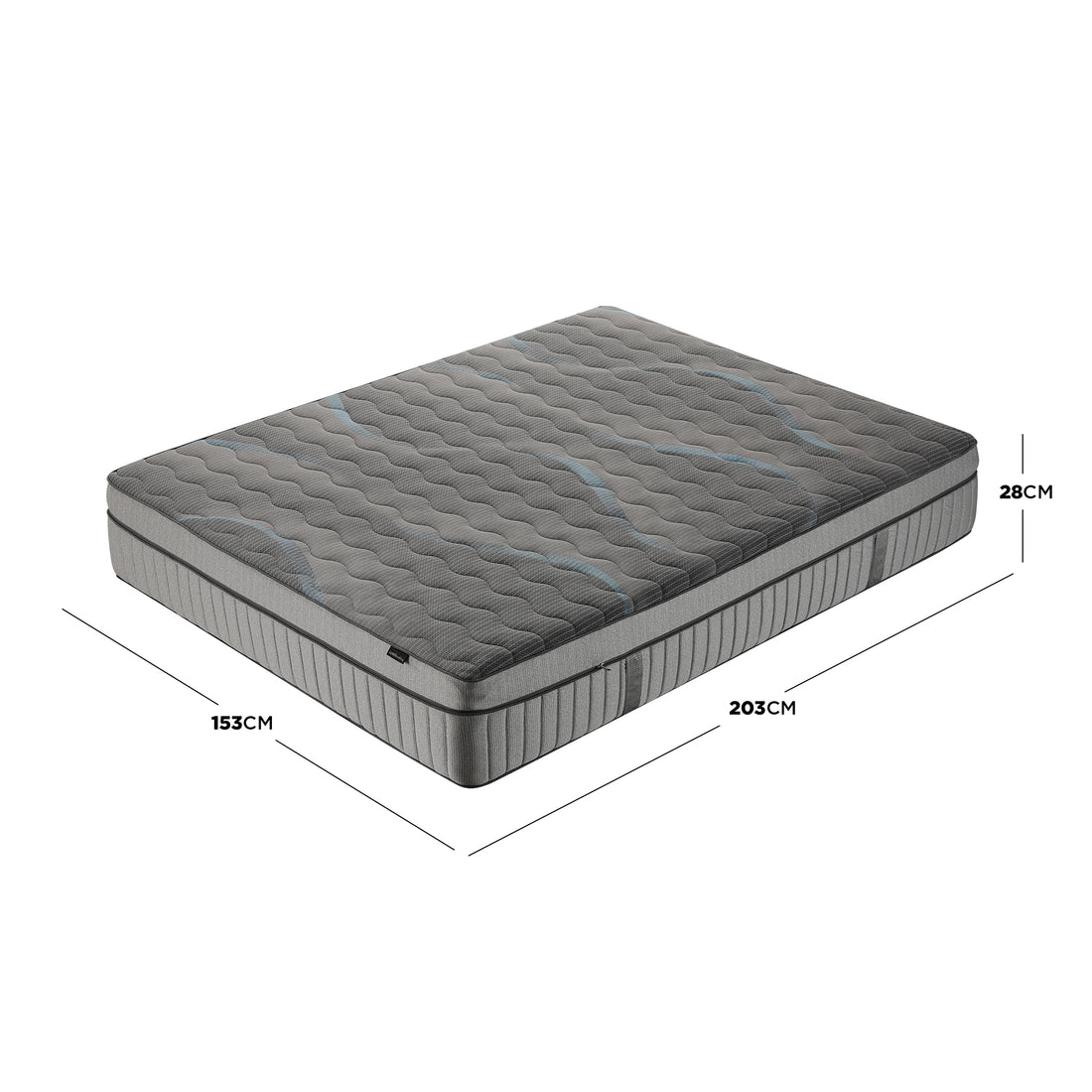 Mattress on white background with dimensions shown