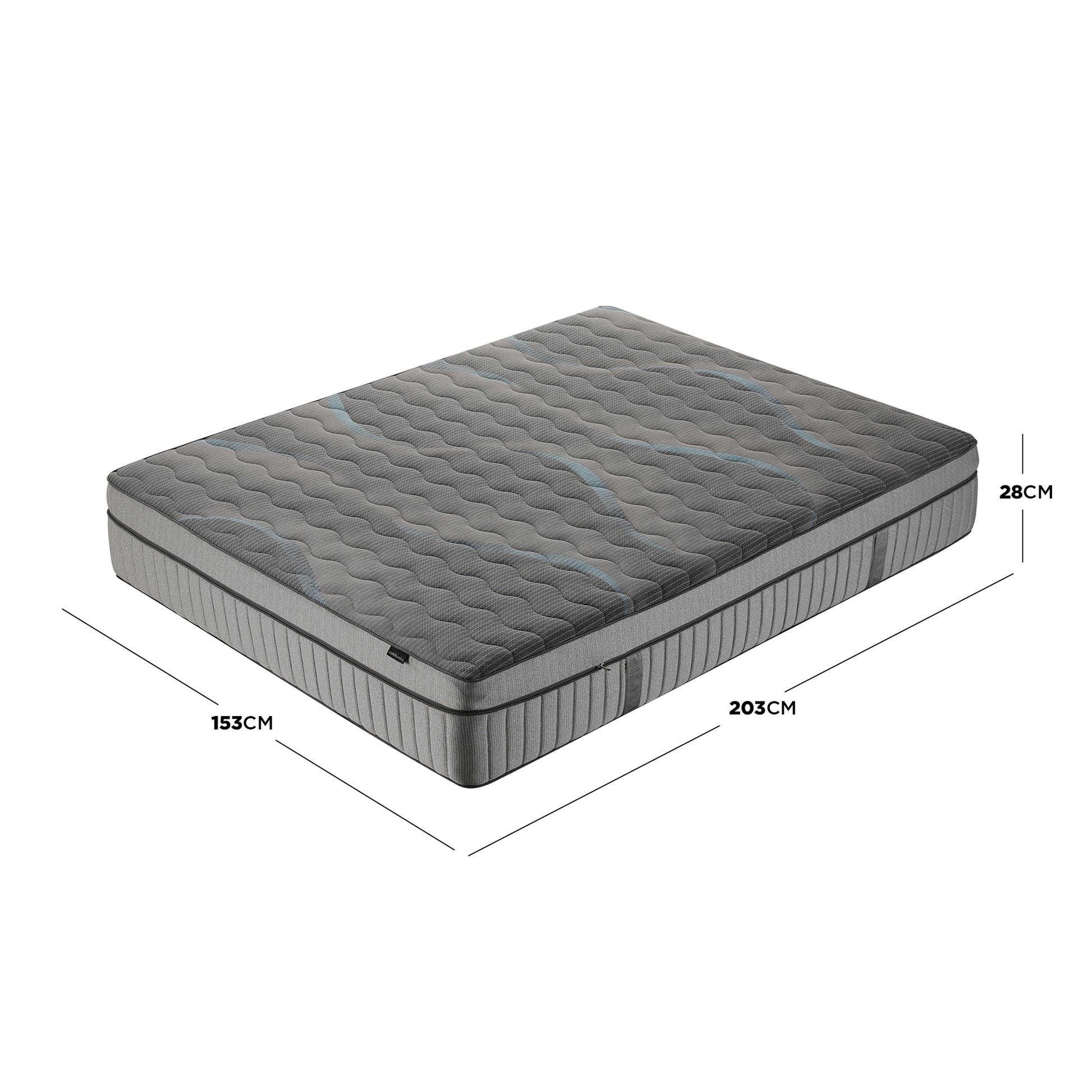 Mattress on white background with dimensions shown