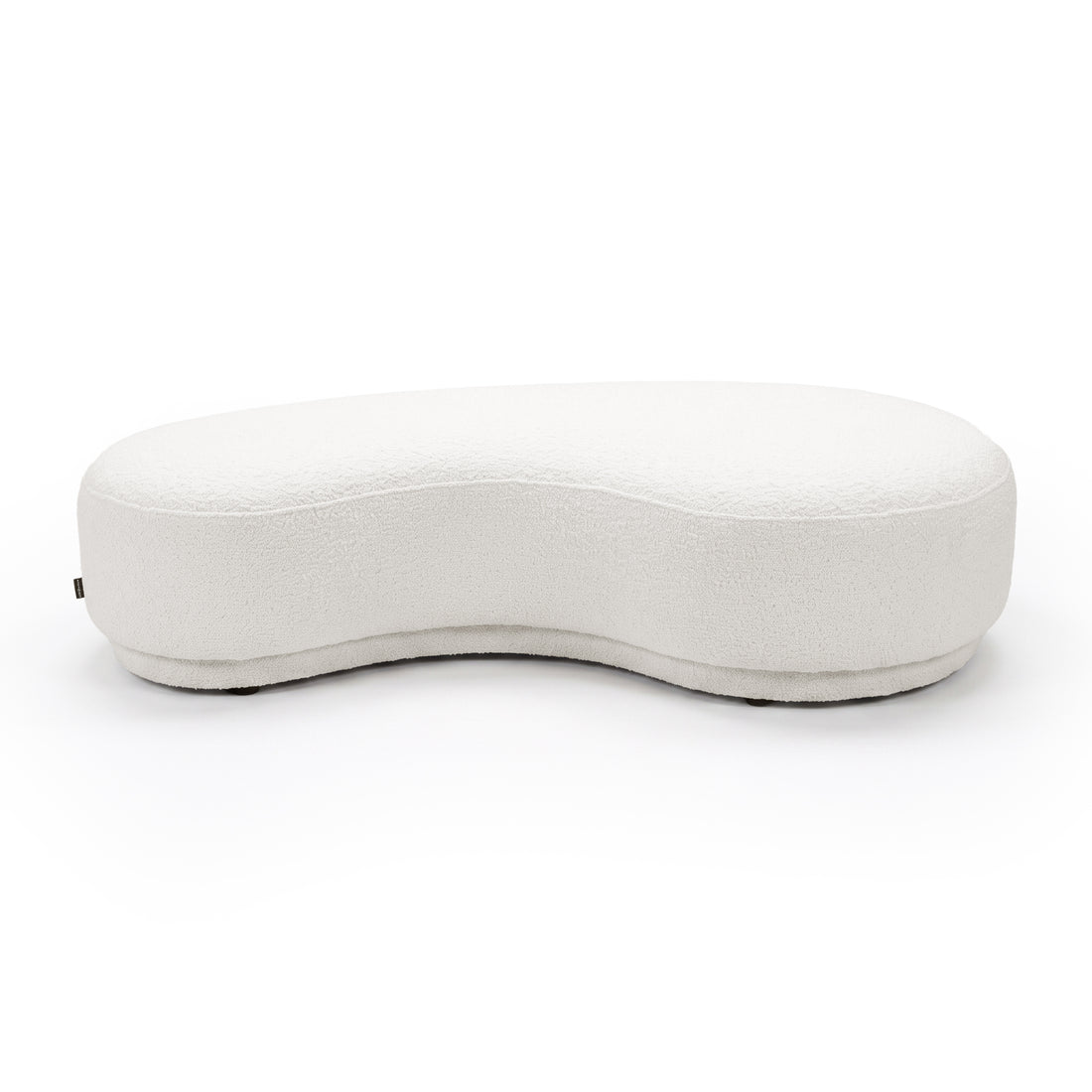 Cream white curved upholstered bench seat on a white background