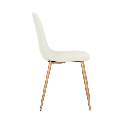 Florida Corduroy Fabric Dining Chairs Set of 4 in Sand, featuring cream-colored, gently curved seats and backs with oak-finish metal legs, combining modern design with corduroy texture for comfort and style.