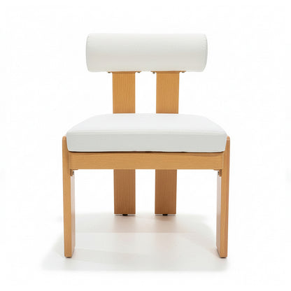 Positano 6 Seater Aluminium Outdoor Dining Set in White features modern-style chairs with light wood frames, white upholstered cushions, and cylindrical backrests, surrounding a spacious aluminium dining table.