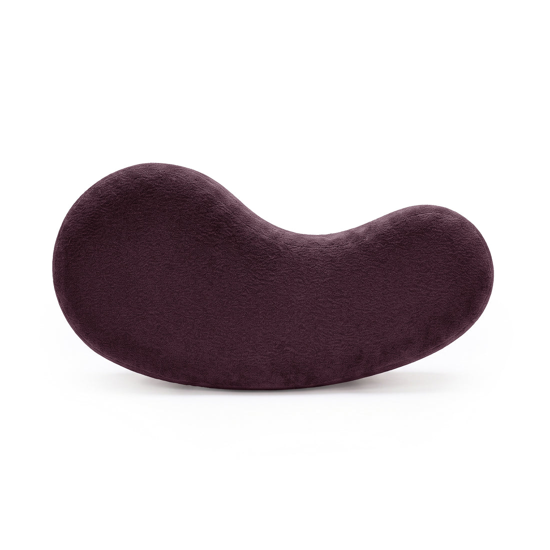 Plum kidney-bean shaped cushion on a white background