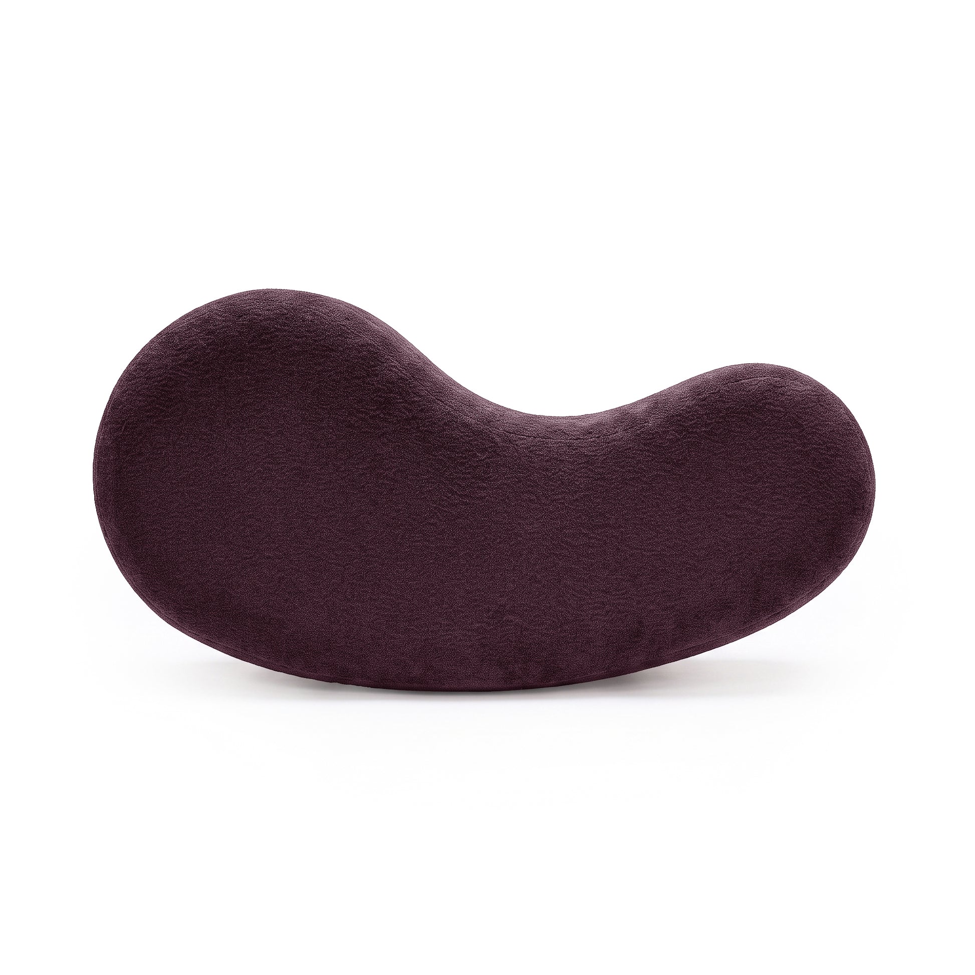 Plum kidney-bean shaped cushion on a white background