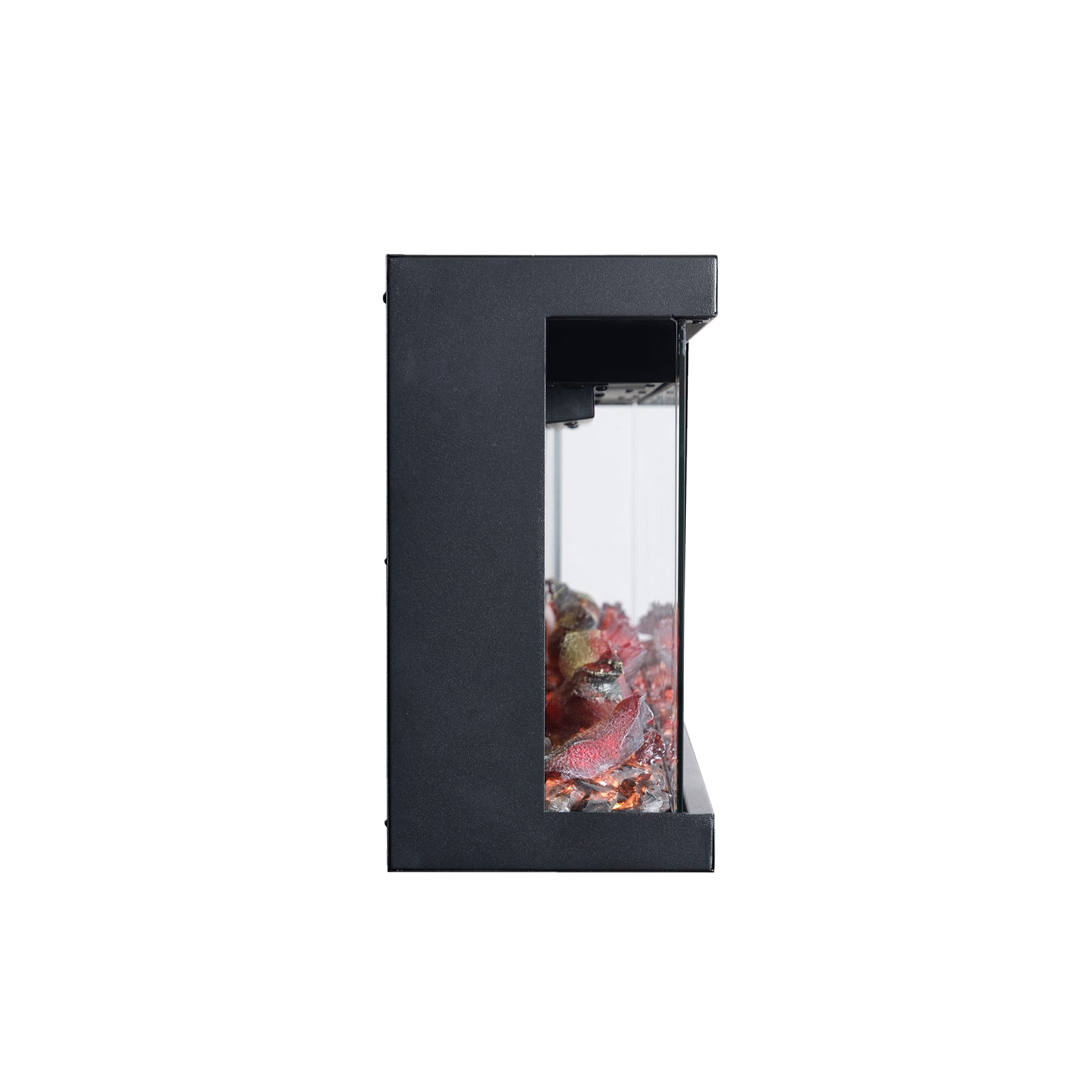 Side profile of LEFBERIDA electric fireplace frame on white background