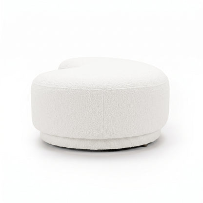Plush cream white curved bench seat on a white background