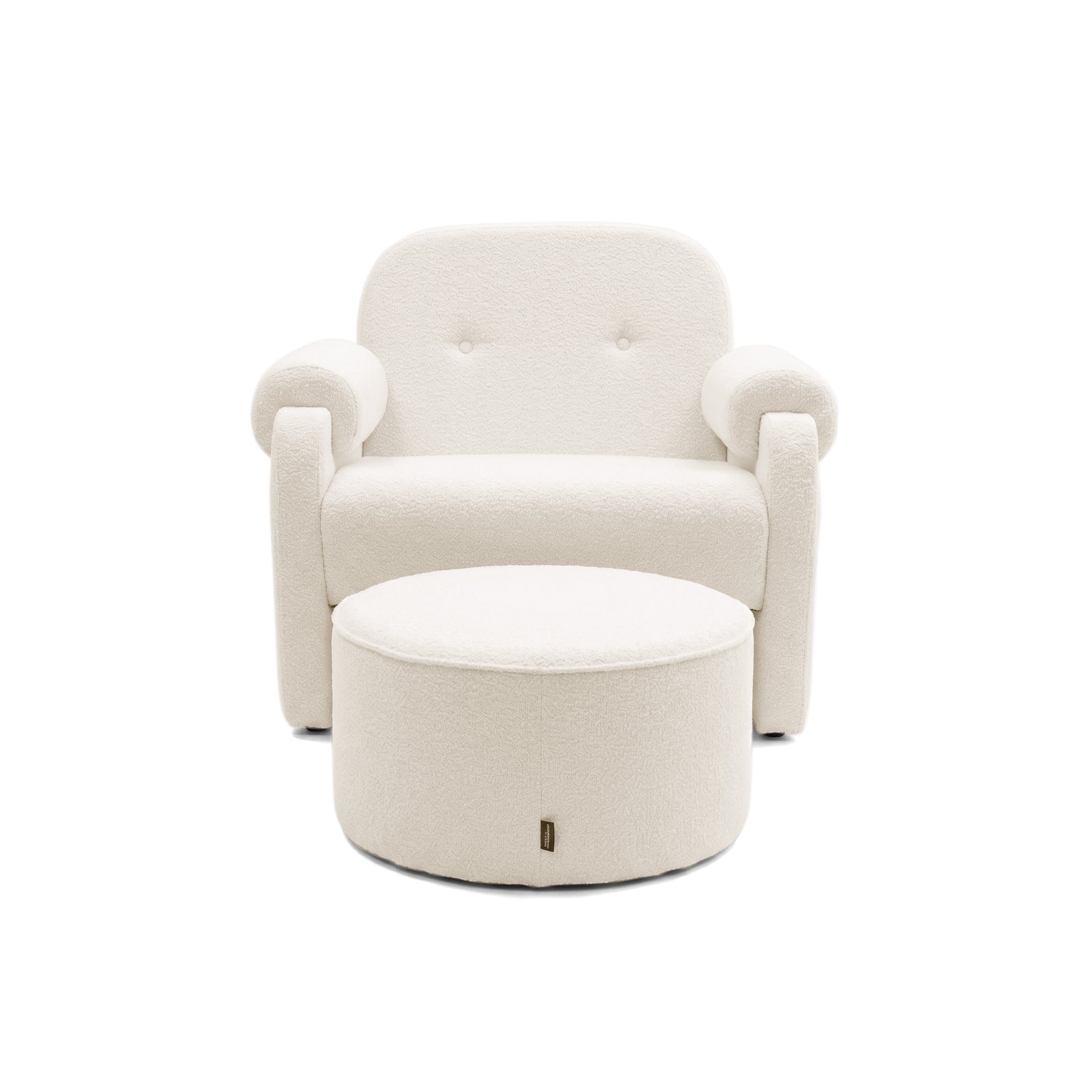 Modern ivory armchair and ottoman on white background