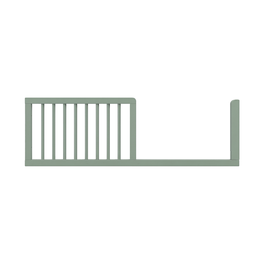 Green toddler bed safety rail on white background