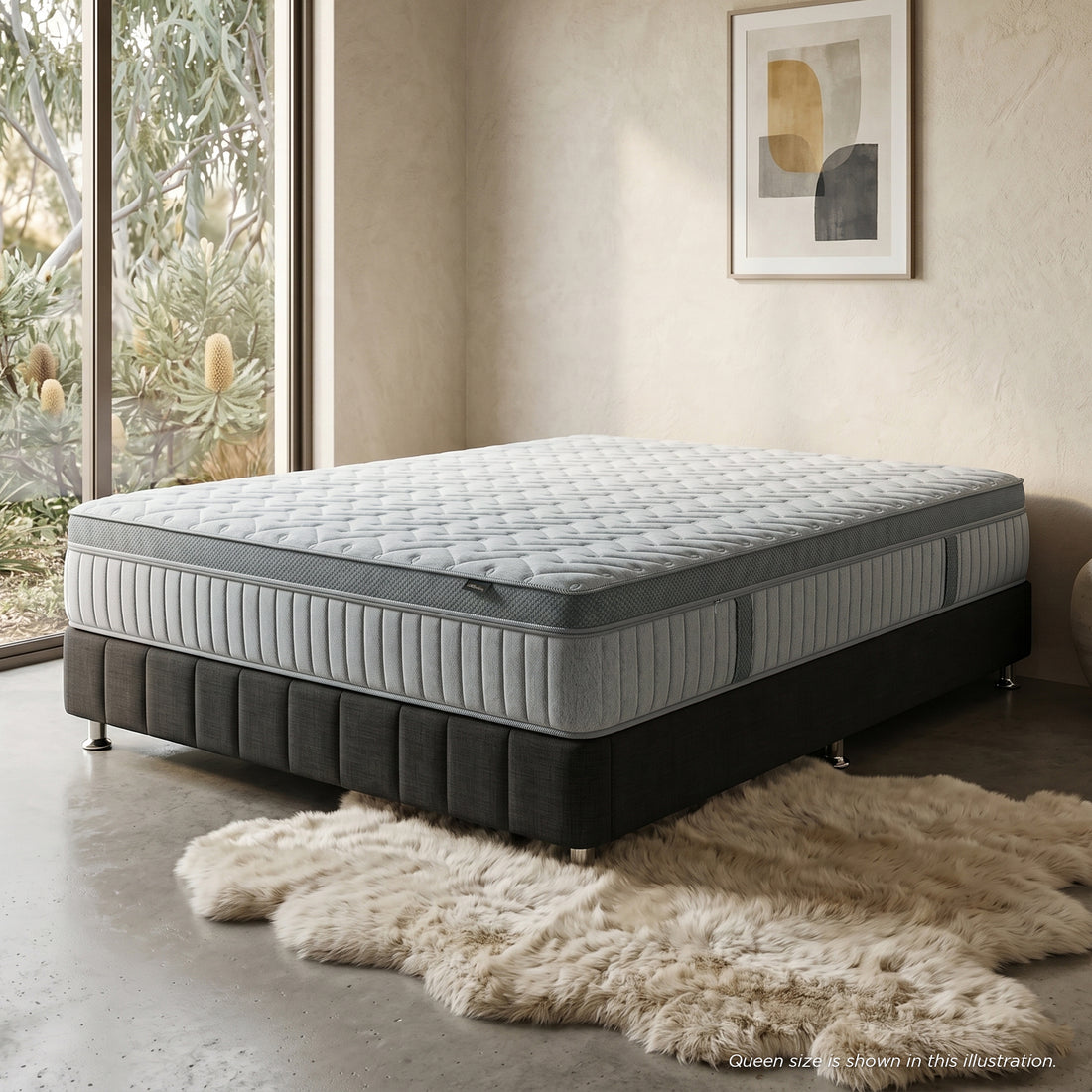 Mattress shown in a bright bedroom lifestyle setting