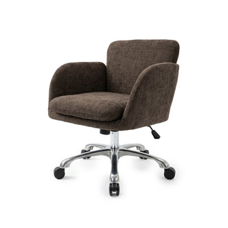 Brown upholstered office chair with chrome base on white background