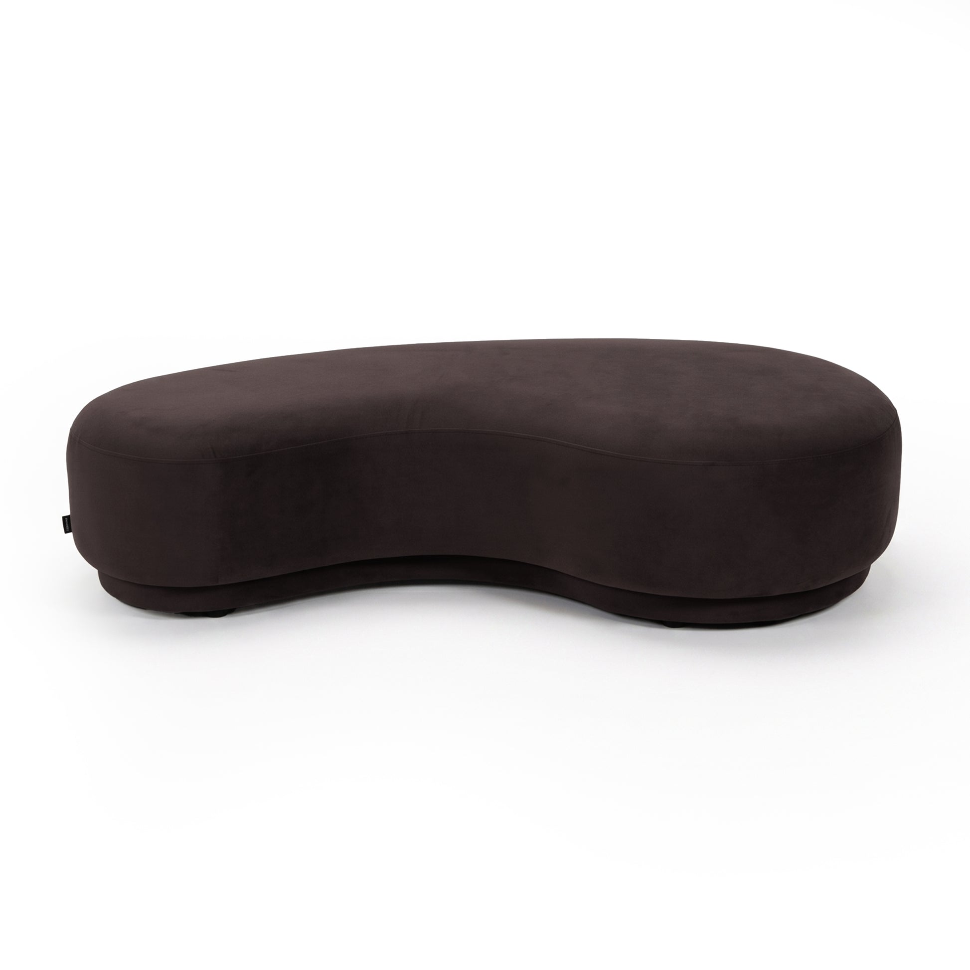 Sleek plum kidney-shaped bench seat on a white background