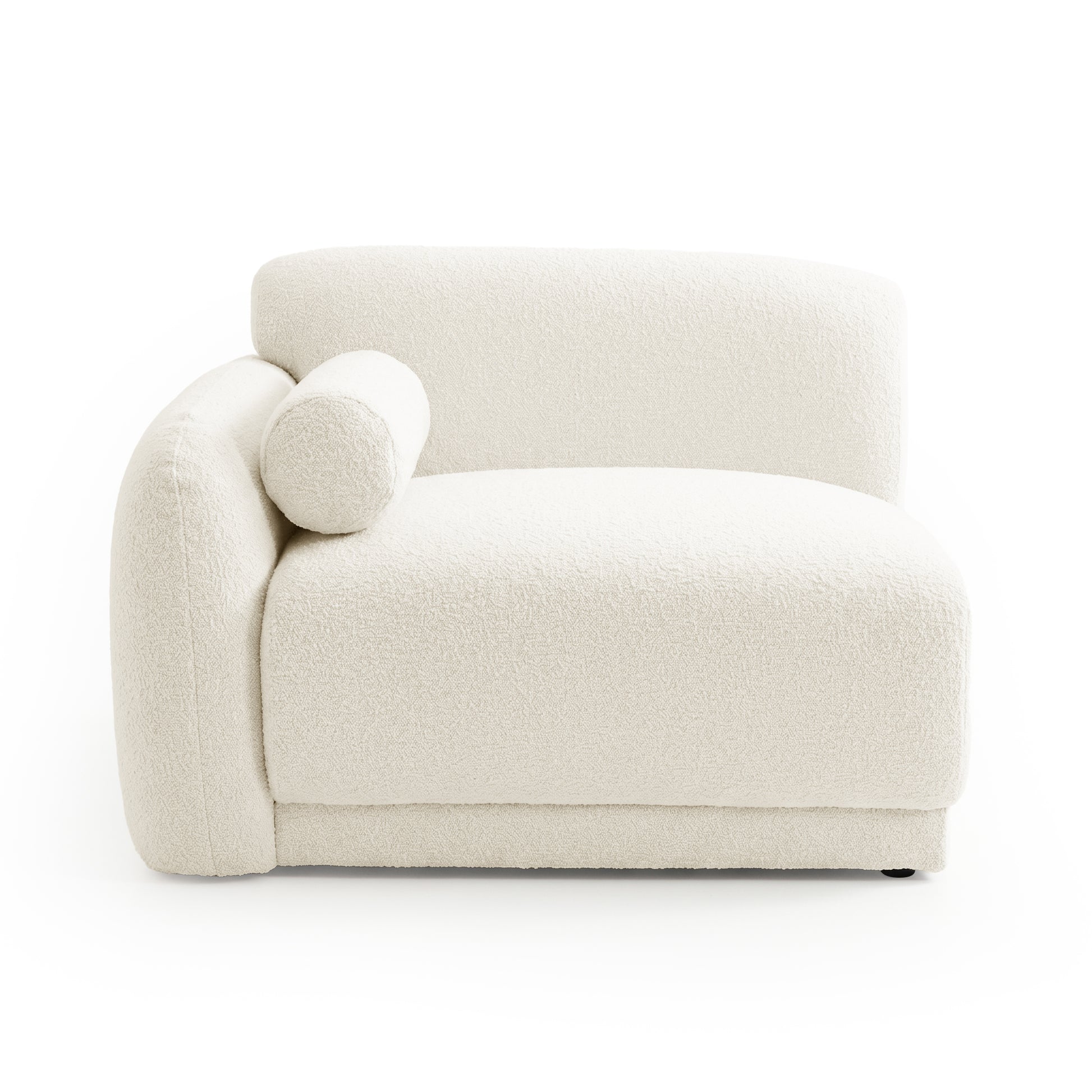 Off-white textured armless accent chair angled view on white background