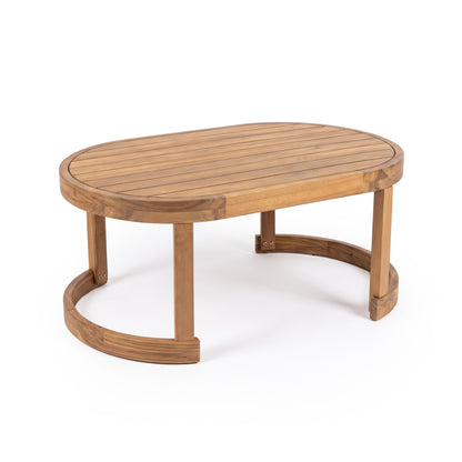 Oval wooden coffee table on white background