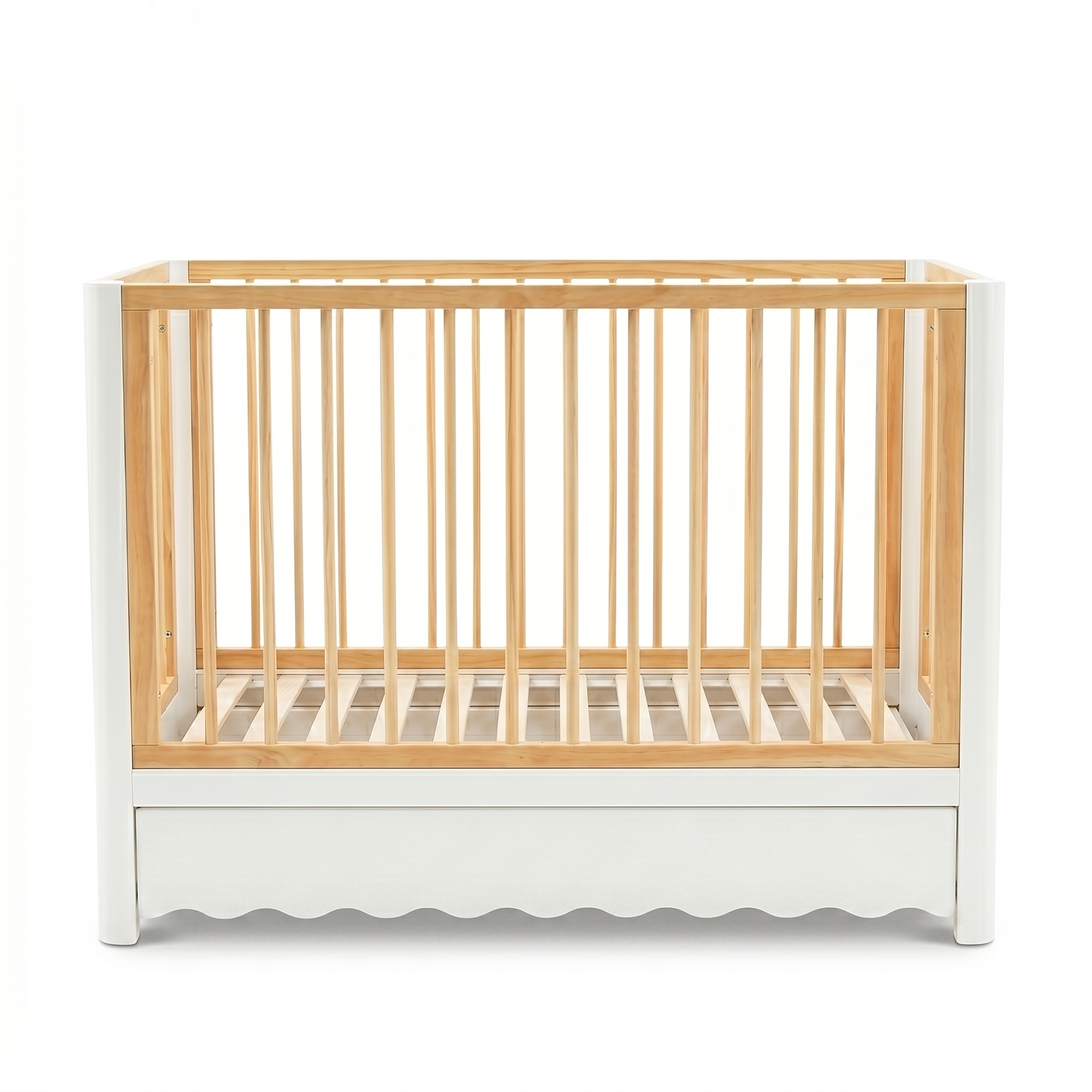 Minimalist baby crib on white background