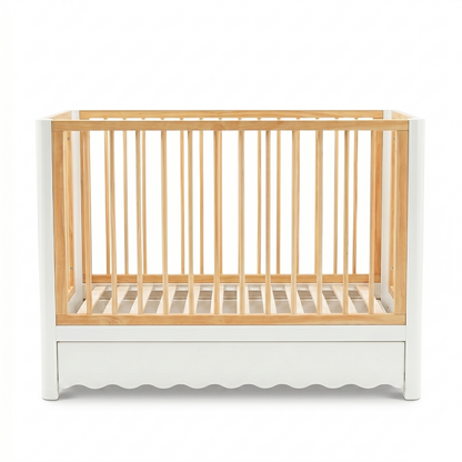 Minimalist baby crib on white background