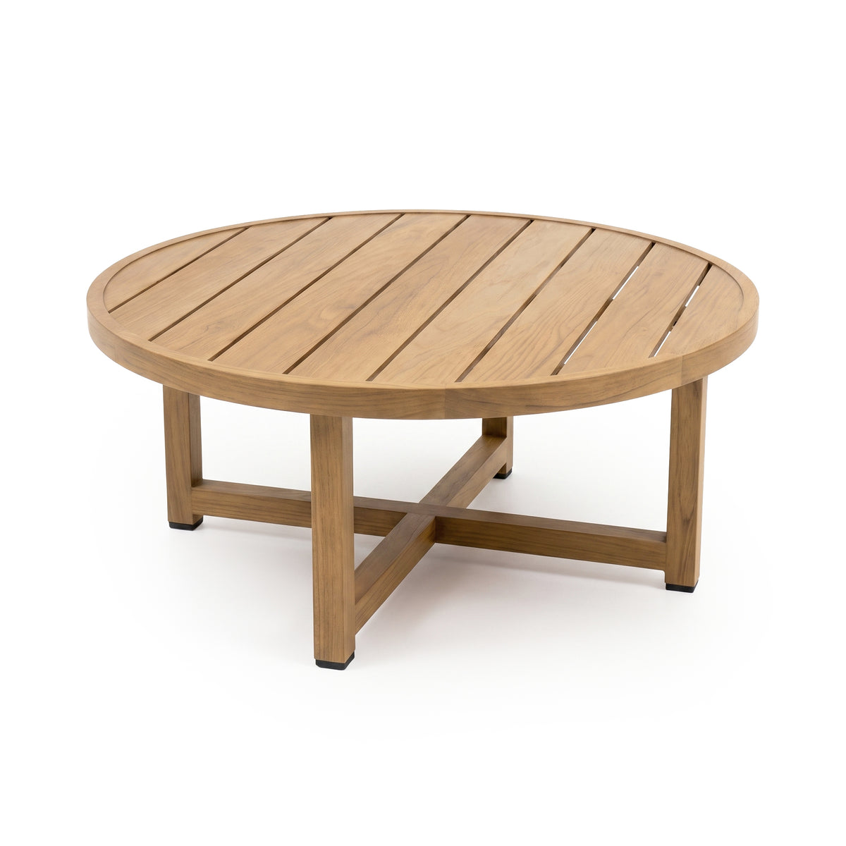 Round wooden coffee table on a white background