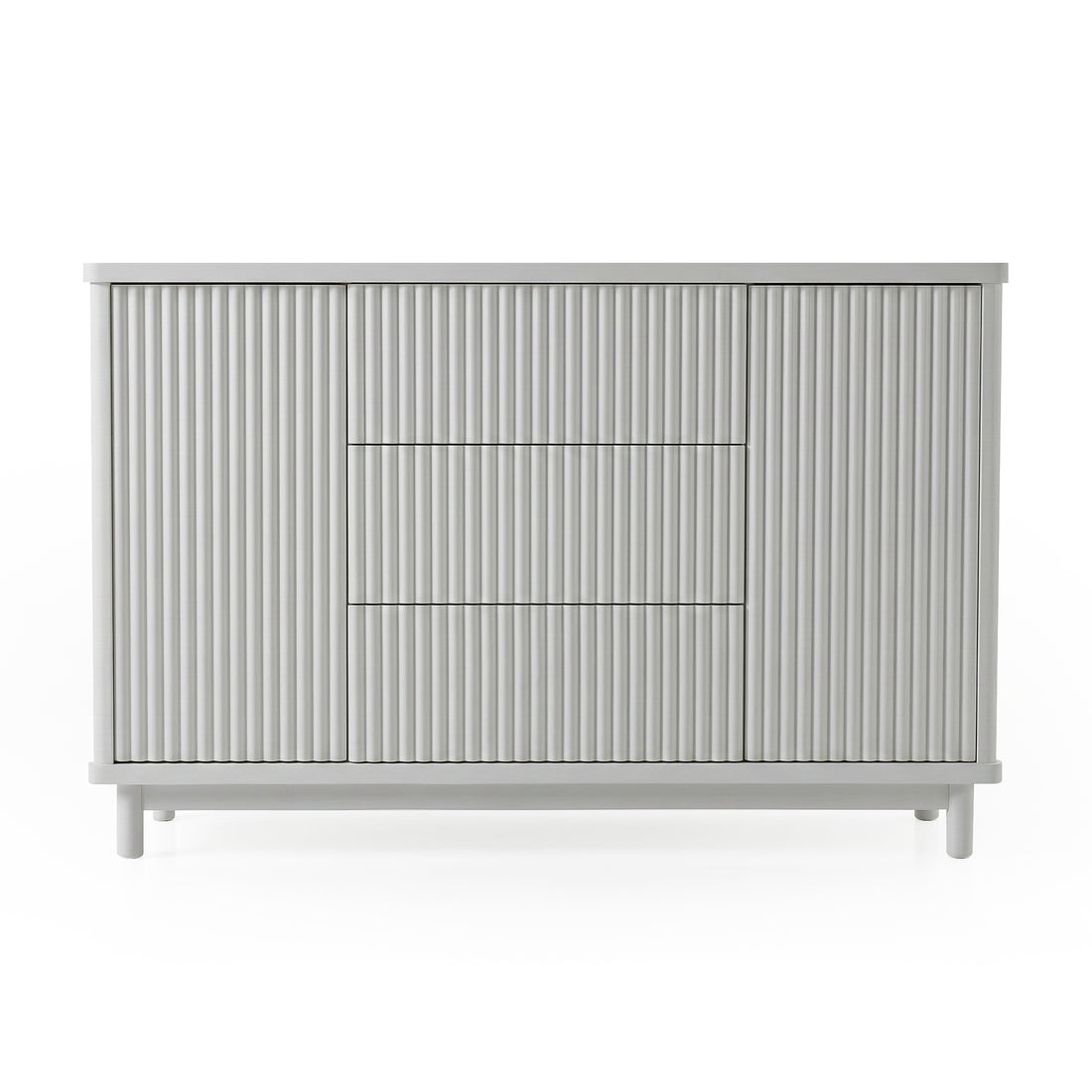 Minimalist cabinet with ribbed doors on white background