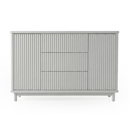 Minimalist cabinet with ribbed doors on white background