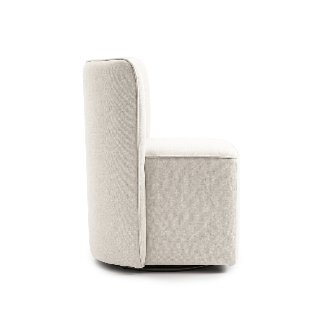 A light-colored upholstered chair shown from the side on a white background