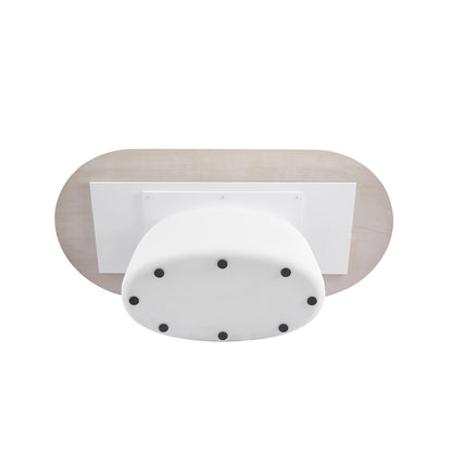 Underside view of a modern table base on a white background