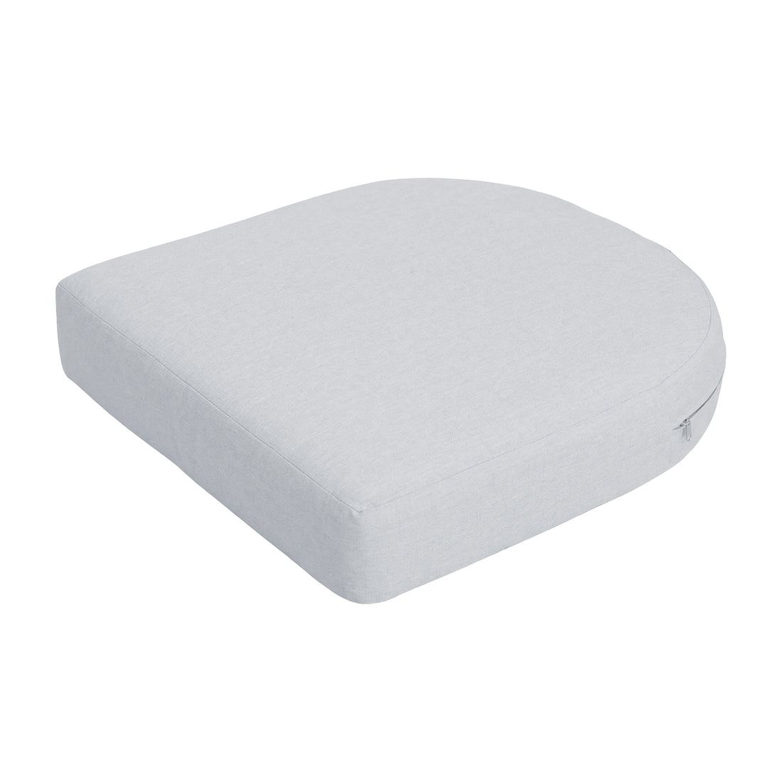 Light grey square cushion with rounded front corners on a white background