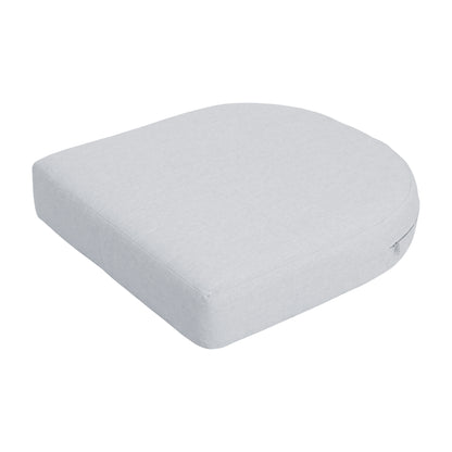 Light grey square cushion with rounded front corners on a white background