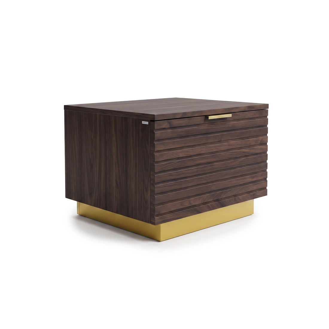 Modern dark wood nightstand on a white background