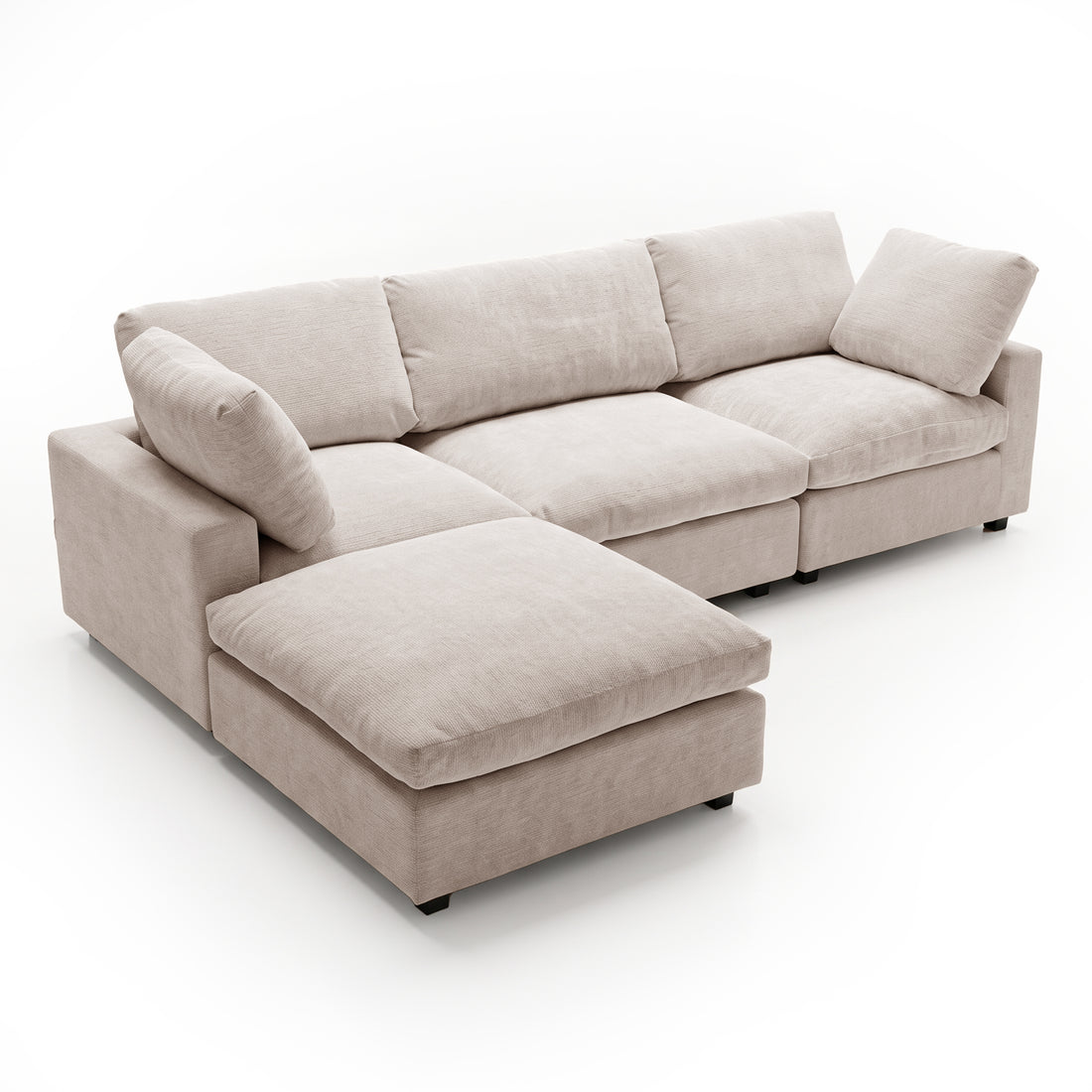 Light beige sectional sofa isolated on white background