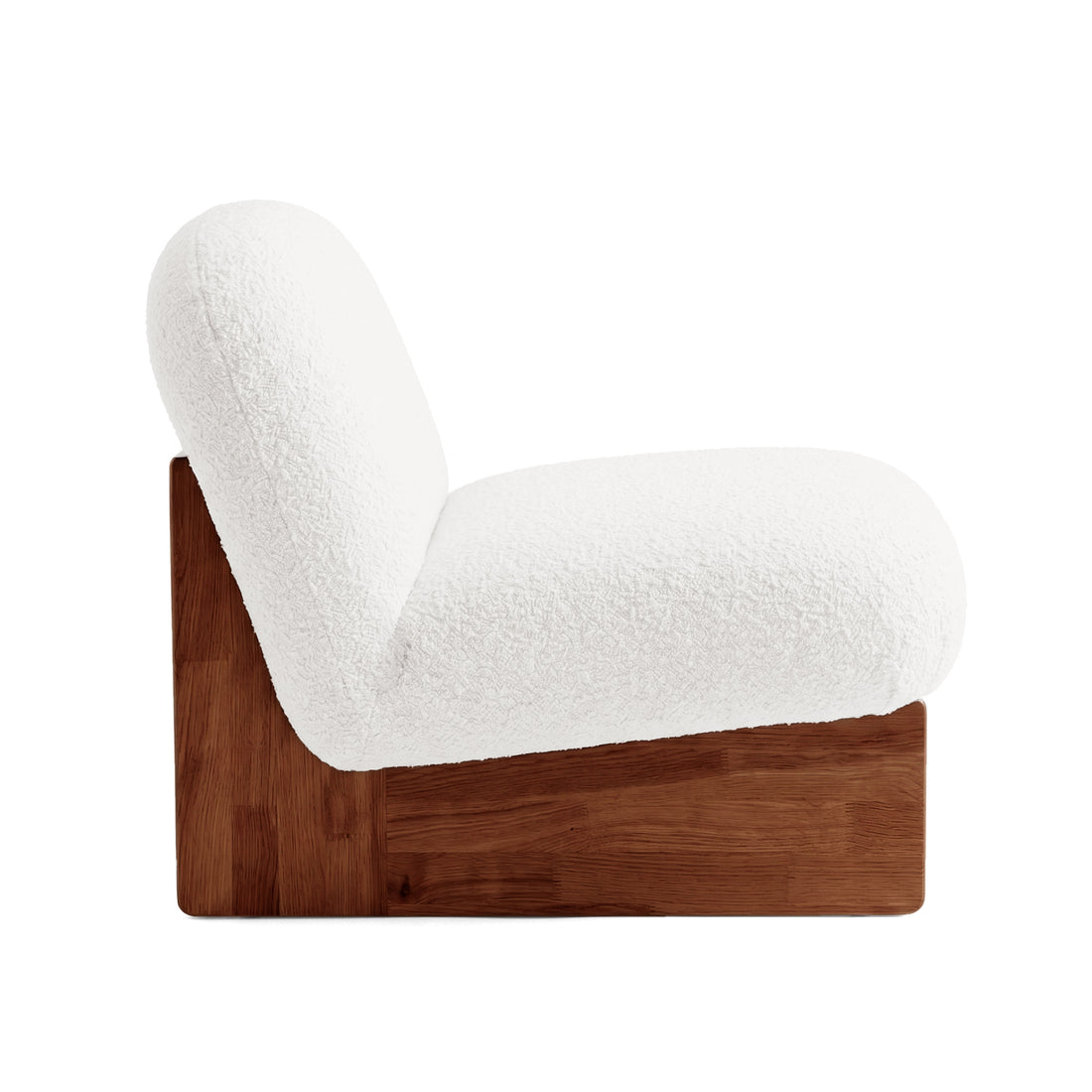Side profile of lounge chair on white background.