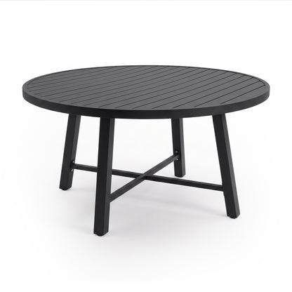 Round black table with slatted top on white background