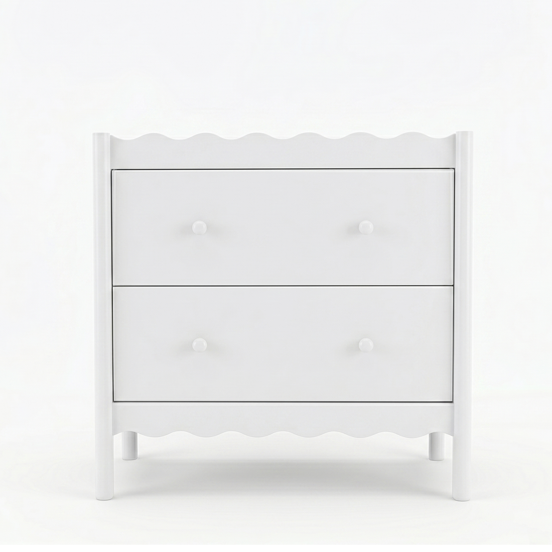 White modern dresser with two drawers on a white background