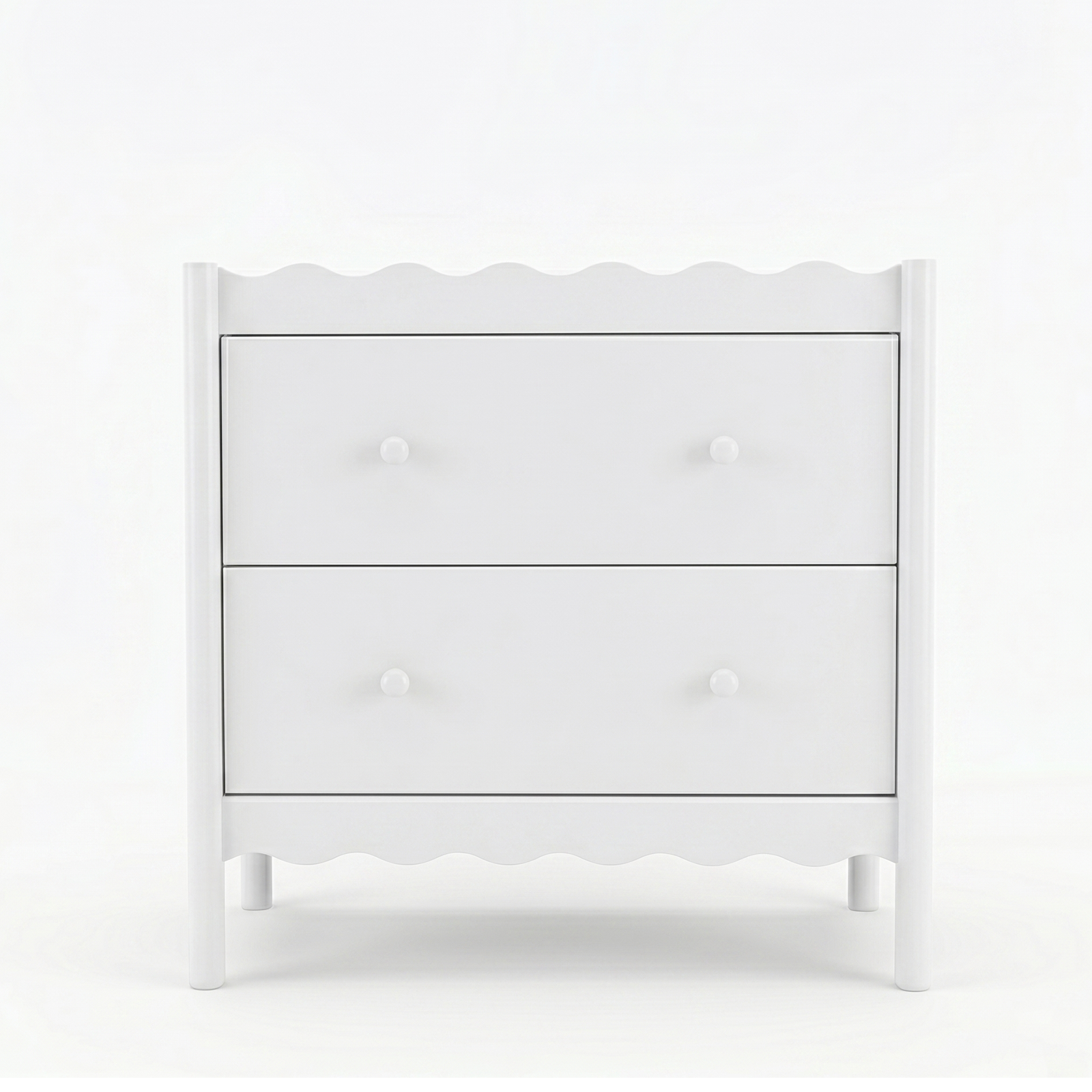 White modern dresser with two drawers on a white background