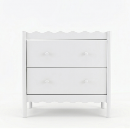 White modern dresser with two drawers on a white background