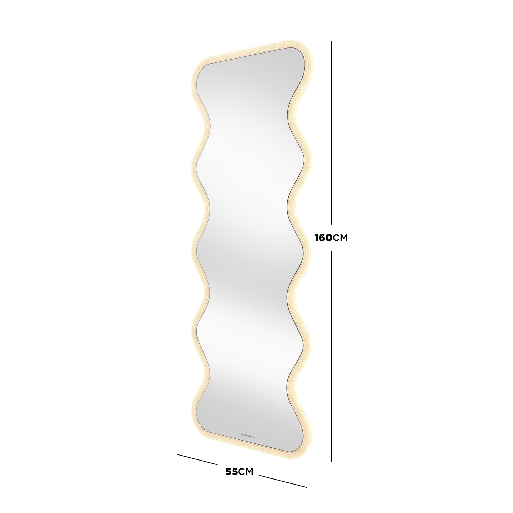 Full-length wavy-edge LED mirror with dimensions 160 cm x 55 cm on white background