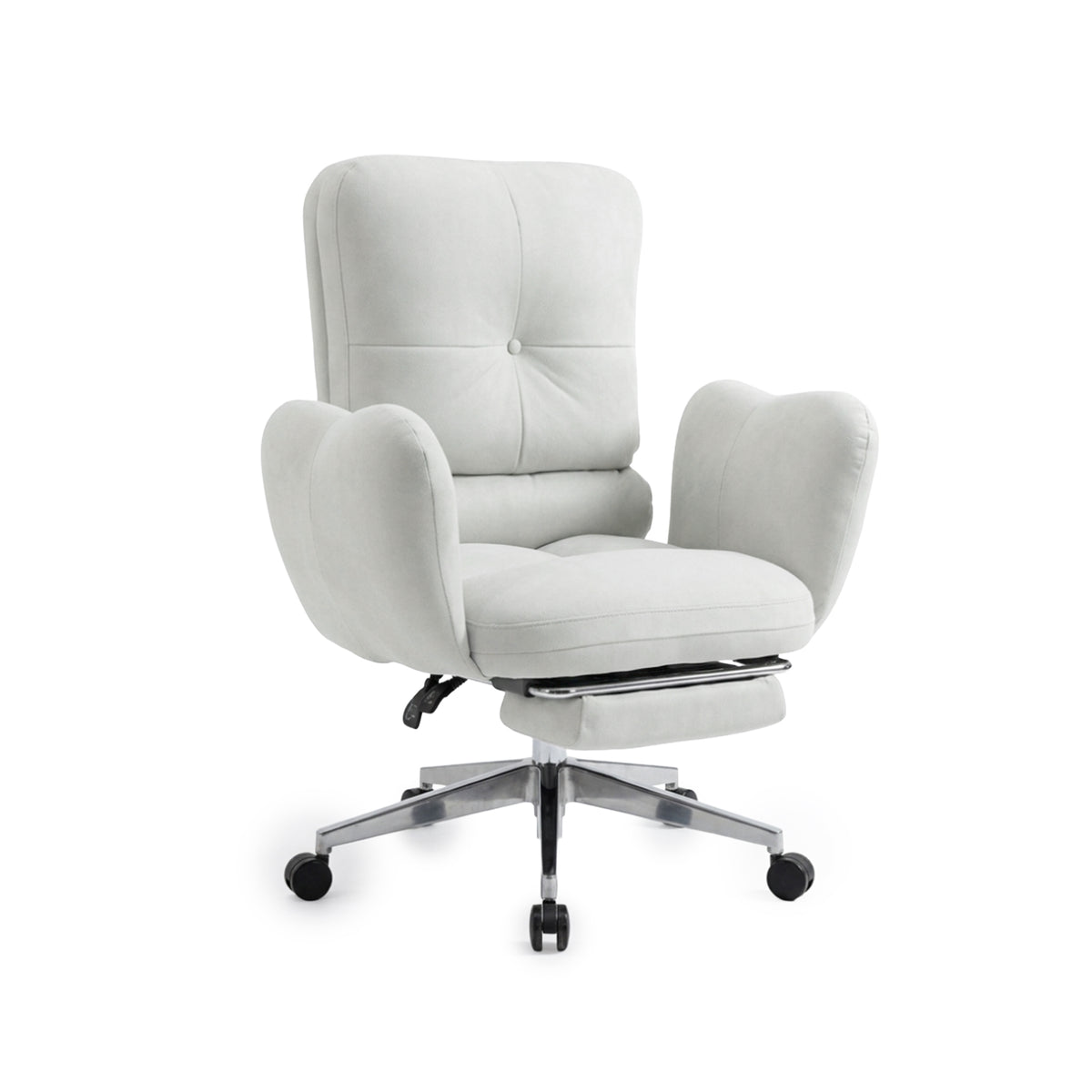 Modern light gray cushioned swivel office chair on white background