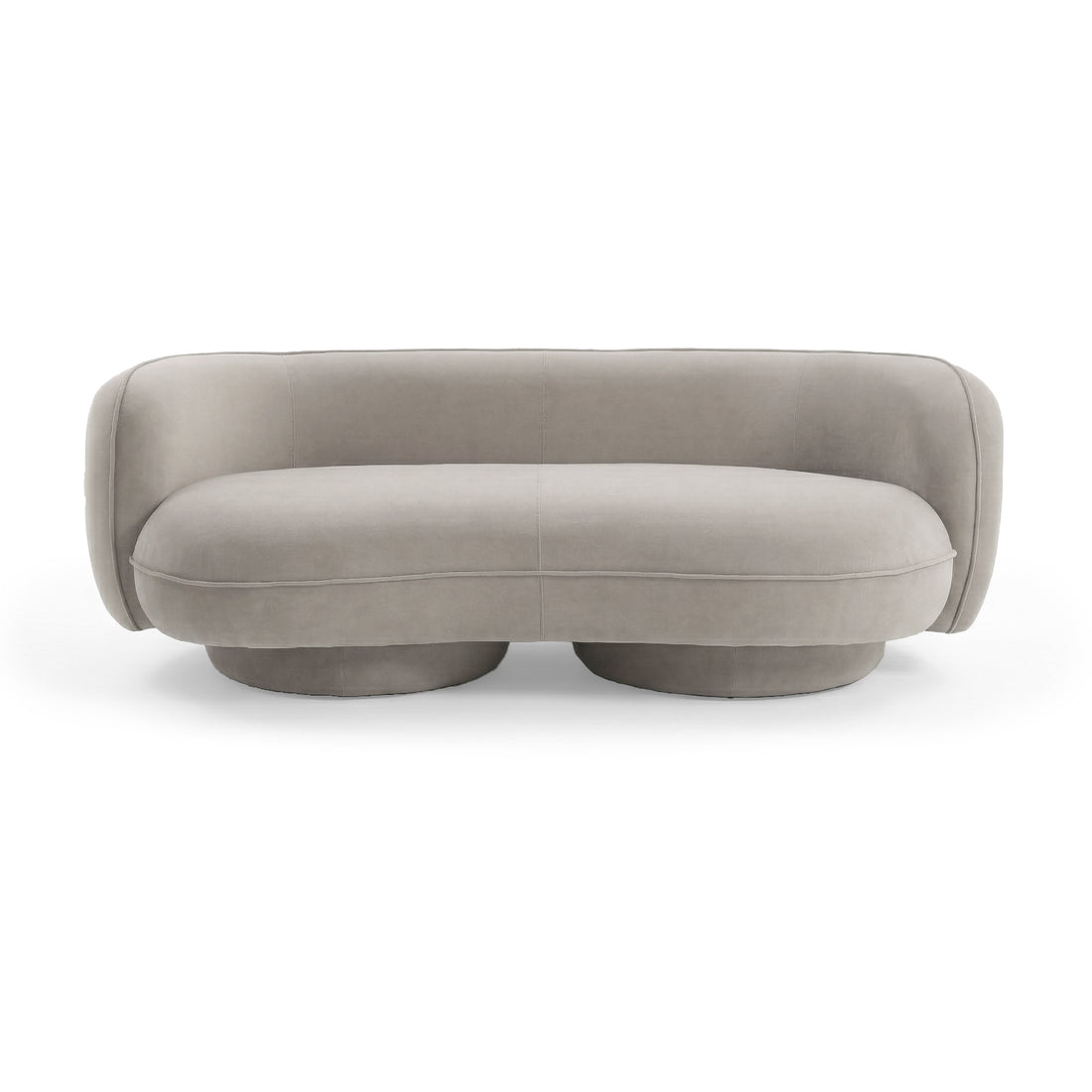 Modern plush taupe sofa on white background