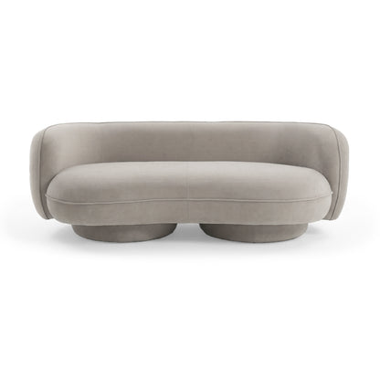 Modern plush taupe sofa on white background