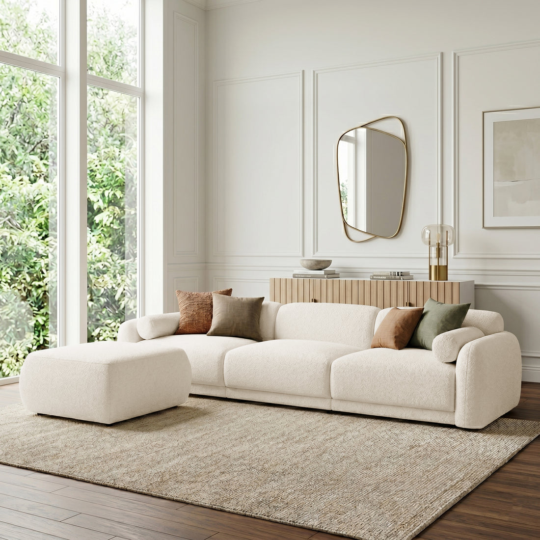 Modular sofa and ottoman in a furnished living room
