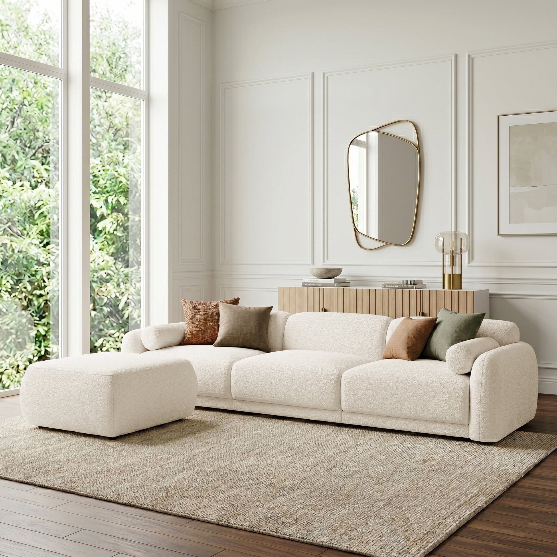 Modular sofa and ottoman in a furnished living room