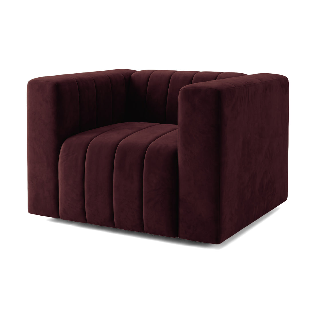 Burgundy accent chair on a white background