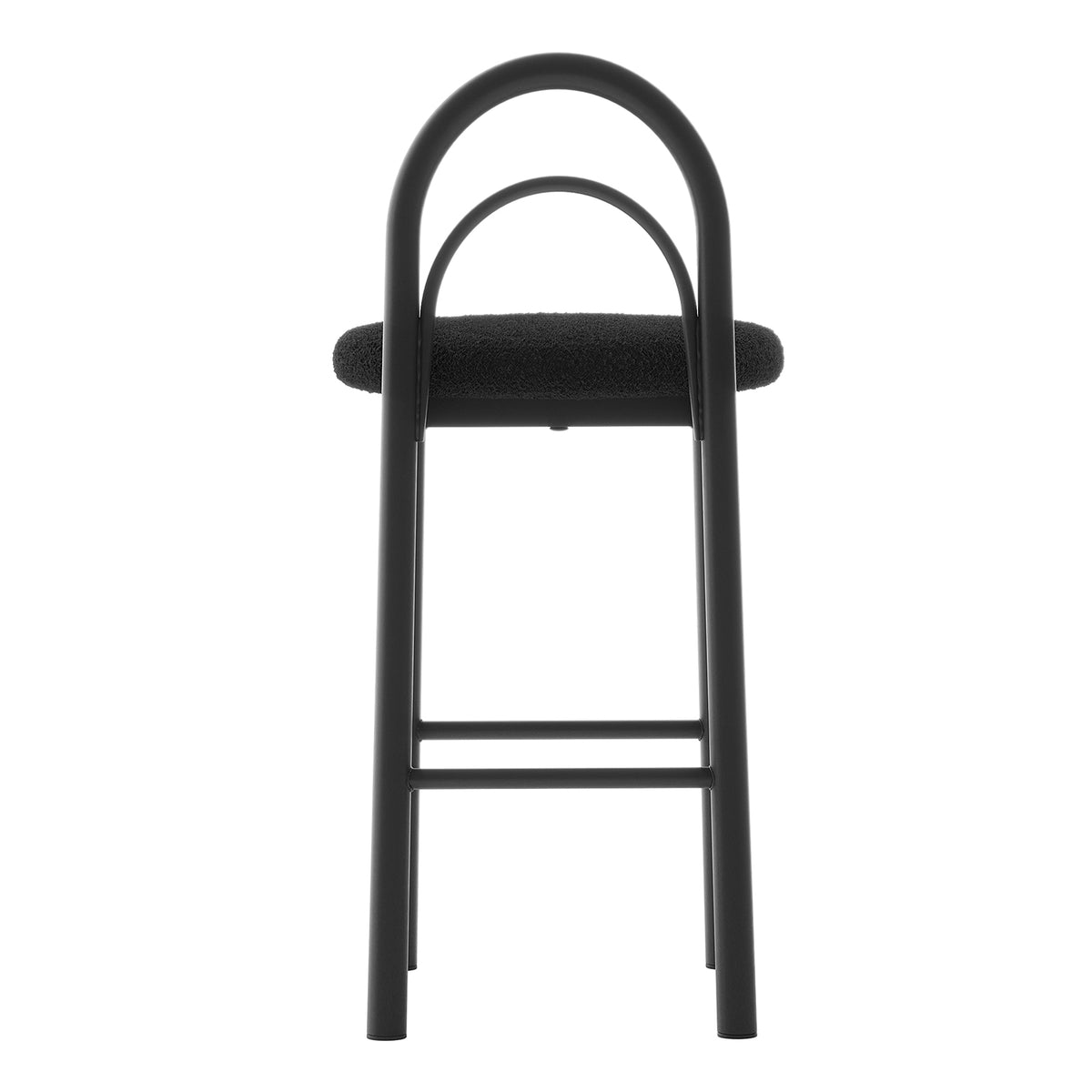 Modern black stool with arch-shaped backrest on a white background