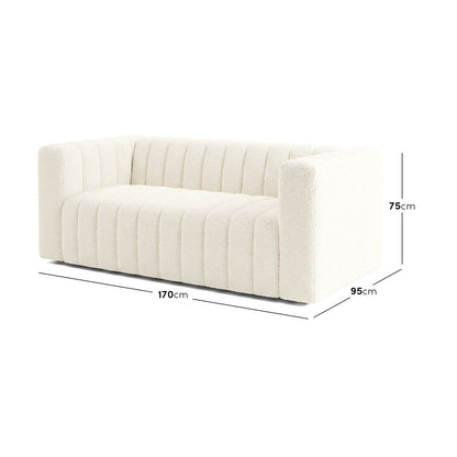 Cream sofa on white background with dimensions labeled
