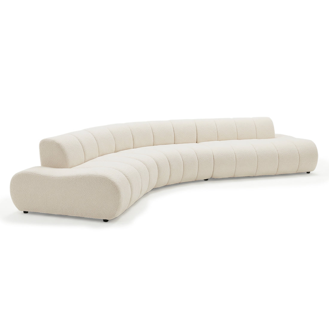 Curved cream sectional sofa on white background