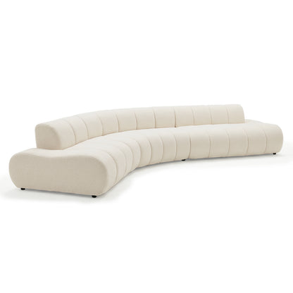 Curved cream sectional sofa on white background