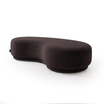 Modern chocolate brown kidney-shaped ottoman or bench seat on a white background