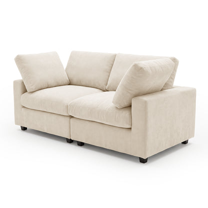 Light beige two-seat sofa on a white background