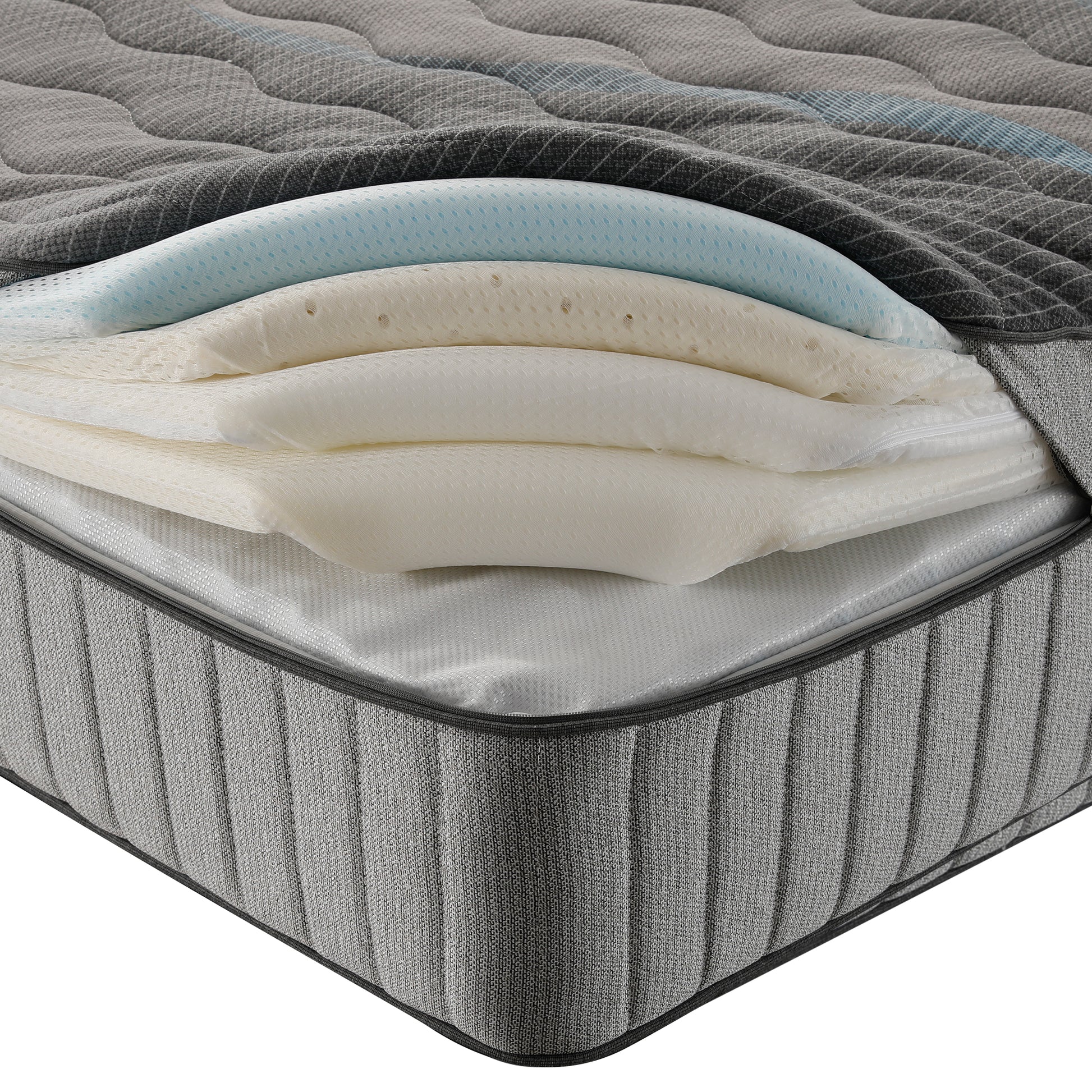 Mattress corner with exposed internal layers
