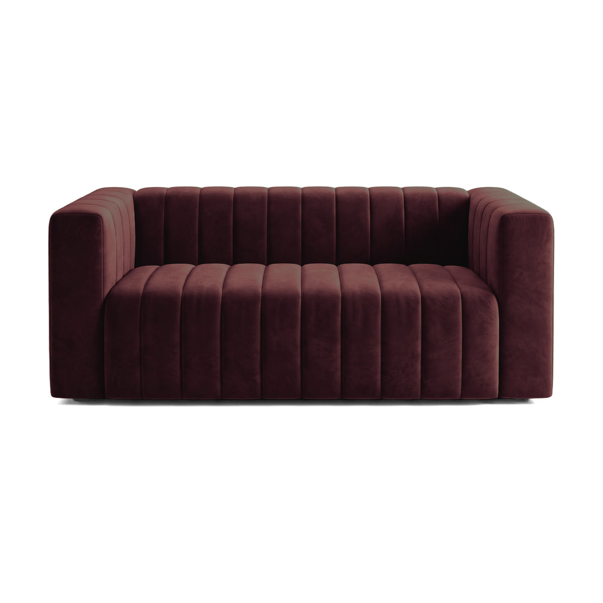 Dark Merlot upholstered sofa on a white background