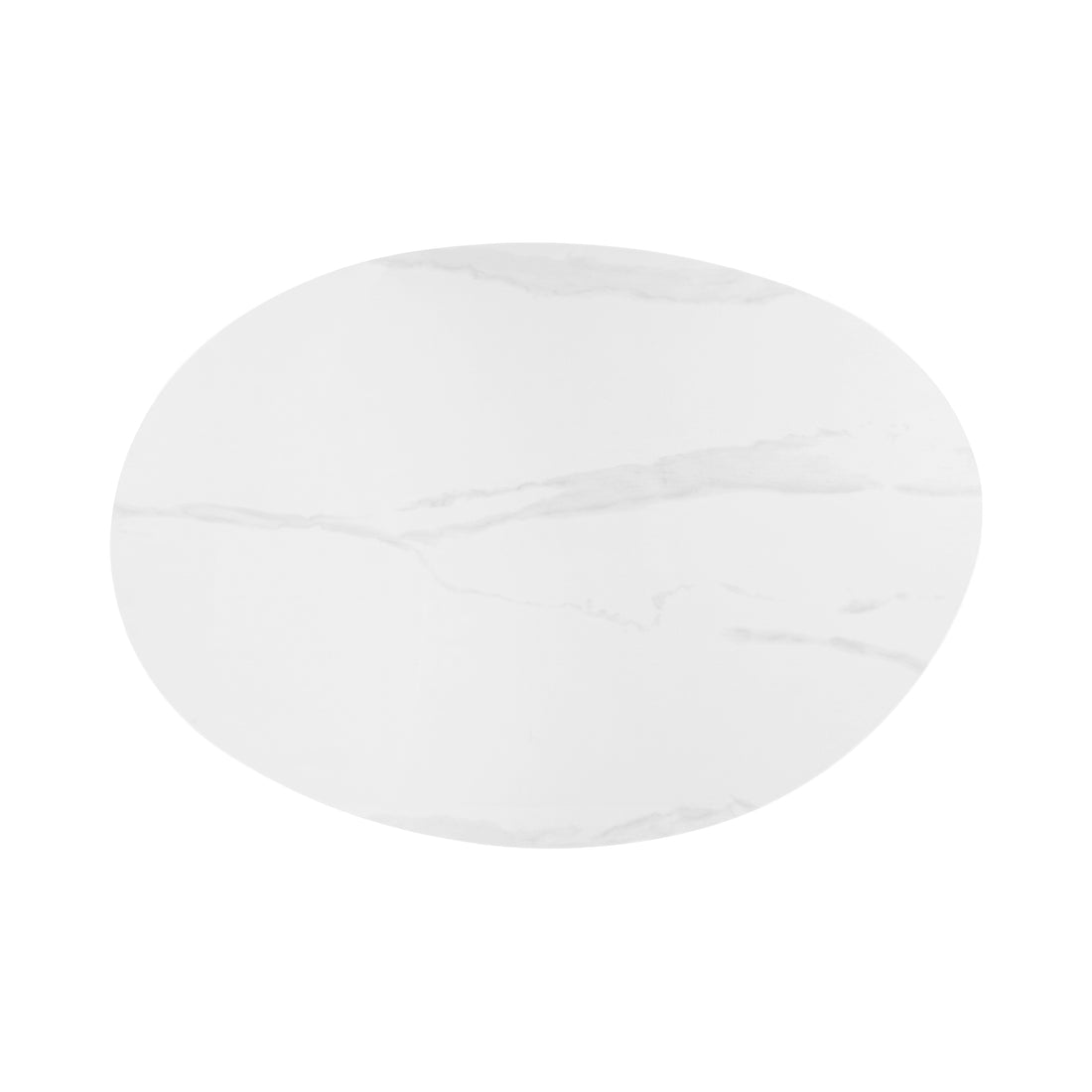 Oval white marble-look tabletop surface on a white background